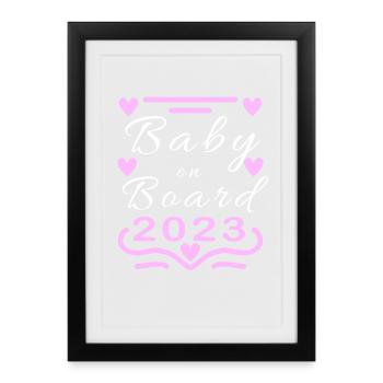 Bébé 2023 - Naissance Enceinte 2023 Grossesse - Affiche encadrée (27 × 37 cm) - noir - Devant