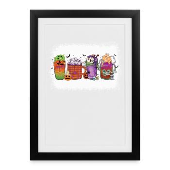 Coupe de chocolat chaud d’automne Halloween - Affiche encadrée (27 × 37 cm) - noir - Devant