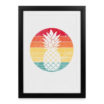 Ananas Fruits Style Rétro Vintage - Affiche encadrée (27 × 37 cm) - noir - Devant