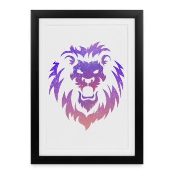 Tête de Lion Tribal - Affiche encadrée (27 × 37 cm) - noir - Devant