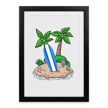 Surfer Surfing Holiday Island Motif - Affiche encadrée (27 × 37 cm) - noir - Devant