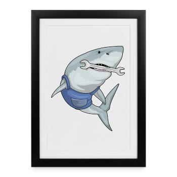 Shark Mechanic Wrench Workshop - Framed poster (27 × 37 cm) - black - Front