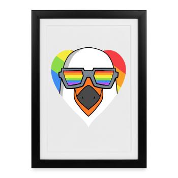 Mouette gay au cœur arc-en-ciel - Affiche encadrée (27 × 37 cm) - noir - Devant