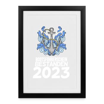 Bootsführerschein 2023 Motorboot Geschenk - Gerahmtes Poster (27 × 37 cm) - Schwarz - Vorne