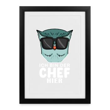 Cool Eule Chef - Gerahmtes Poster (27 × 37 cm) - Schwarz - Vorne