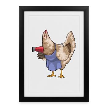 Coiffeur de poulet Sèche-cheveux - Affiche encadrée (27 × 37 cm) - noir - Devant