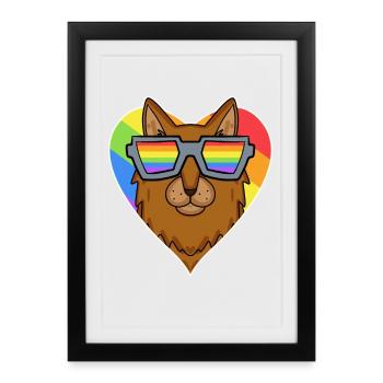 Gay Rainbow - Chat à lunettes - Somalien - Affiche encadrée (27 × 37 cm) - noir - Devant