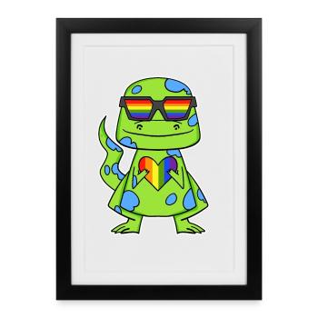 Dinosaures au cœur arc-en-ciel gay - Affiche encadrée (27 × 37 cm) - noir - Devant