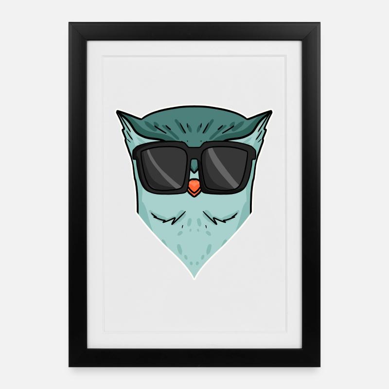 Eule mit Sonnenbrille - Gerahmtes Poster (27 × 37 cm) - Schwarz