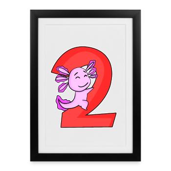 2 ans - 2ème anniversaire avec motif animal - Affiche encadrée (27 × 37 cm) - noir - Devant