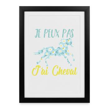 Je peux pas j'ai cheval florale poney equitation - Affiche encadrée (27 × 37 cm) - noir - Devant
