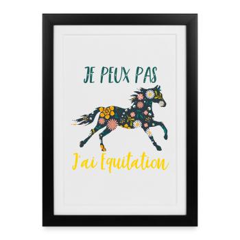 Je peux pas j'ai equitation florale poney cheval - Affiche encadrée (27 × 37 cm) - noir - Devant