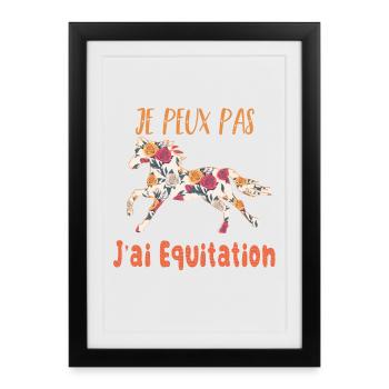 Je peux pas j'ai equitation florale poney cheval - Affiche encadrée (27 × 37 cm) - noir - Devant
