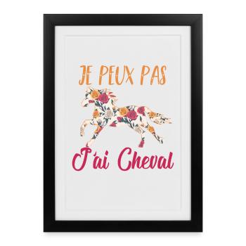 Je peux pas j'ai cheval florale poney equitation - Affiche encadrée (27 × 37 cm) - noir - Devant