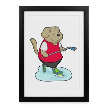 Chien Hockey sur glace Bâtons de hockey sur glace - Affiche encadrée (27 × 37 cm) - noir - Devant