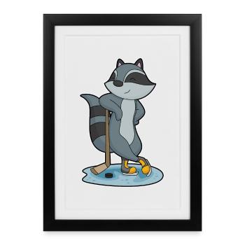 Raccoon Hockey sur glace Bâtons de hockey sur glace - Affiche encadrée (27 × 37 cm) - noir - Devant