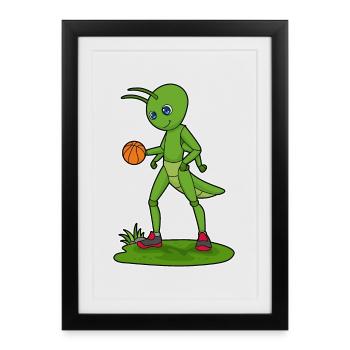Caterpillar basketteur basketteur basket-ball - Affiche encadrée (27 × 37 cm) - noir - Devant