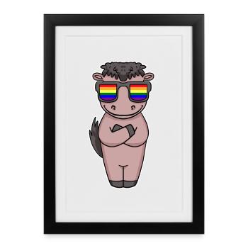 Gay Rainbow - Cheval à lunettes - Affiche encadrée (27 × 37 cm) - noir - Devant