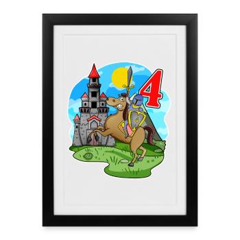 Chevalier de quatre ans - 4 ans - Affiche encadrée (27 × 37 cm) - noir - Devant