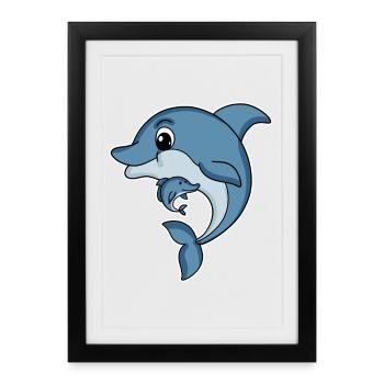 Dolphin Family - Dolphin with Baby - Dolphin Motif - Framed poster (27 × 37 cm) - black - Front