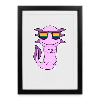 Gay Rainbow - Axolotl avec lunettes - Affiche encadrée (27 × 37 cm) - noir - Devant
