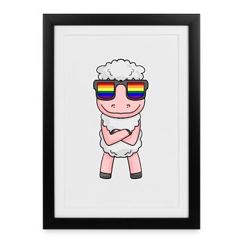 Gay Rainbow - Mouton avec lunettes - Affiche encadrée (27 × 37 cm) - noir - Devant