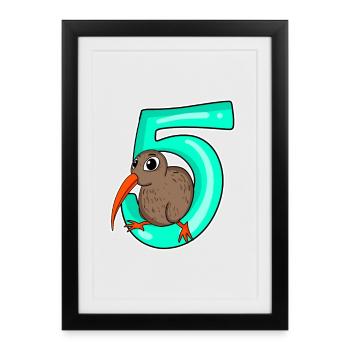 5 Jahre alt - 5. Geburtstag mit Tier Motiv - Gerahmtes Poster (27 × 37 cm) - Schwarz - Vorne