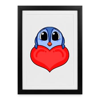 Penguin with Heart - Love Romantic - Framed poster (27 × 37 cm) - black - Front