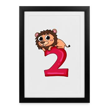 2 ans - 2ème anniversaire avec motif animal - Affiche encadrée (27 × 37 cm) - noir - Devant