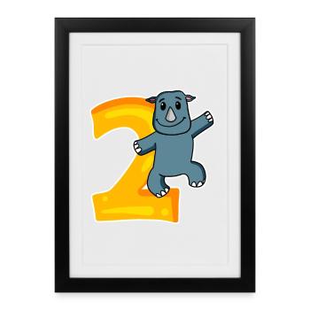 2 ans - 2ème anniversaire avec motif animal - Affiche encadrée (27 × 37 cm) - noir - Devant