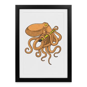Octopus Musicien Flûte Musique - Affiche encadrée (27 × 37 cm) - noir - Devant