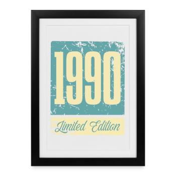 1990 Né Anniversaire Année de naissance - Affiche encadrée (27 × 37 cm) - noir - Devant