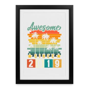 2019 Anniversaire Né Année de Naissance Millésime - Affiche encadrée (27 × 37 cm) - noir - Devant