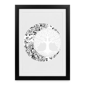 Arbre de Vie Phases de Lune Cresent Mandala Yoga - Affiche encadrée (27 × 37 cm) - noir - Devant