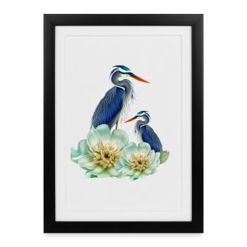 The elegant crane with flowers - Framed poster (27 × 37 cm) - black - Front