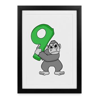 9 ans - 9e anniversaire avec motif animalier - Affiche encadrée (27 × 37 cm) - noir - Devant