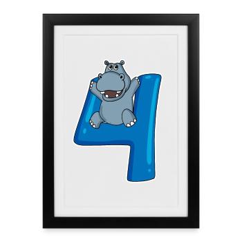 4 years old - 4th birthday with animal motif - Framed poster (27 × 37 cm) - black - Front