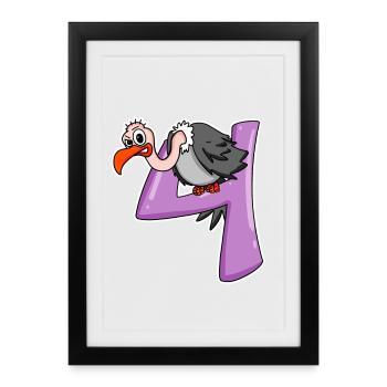 4 years old - 4th birthday with animal motif - Framed poster (27 × 37 cm) - black - Front