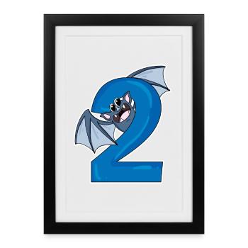 2 ans - 2ème anniversaire avec motif animal - Affiche encadrée (27 × 37 cm) - noir - Devant