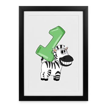 1 an - Inscription - Zebra Motif - Gagnant - Affiche encadrée (27 × 37 cm) - noir - Devant