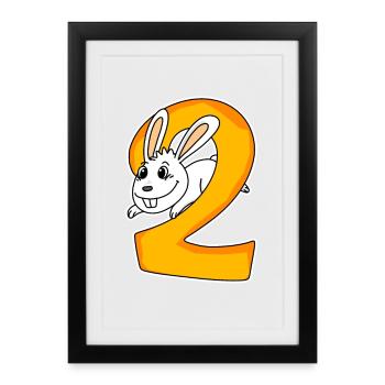 2 ans - 2ème anniversaire avec motif animal - Affiche encadrée (27 × 37 cm) - noir - Devant