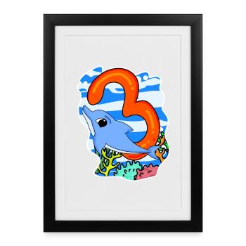 3 Jahre alt - 3. Geburtstag mit Tier Motiv - Gerahmtes Poster (27 × 37 cm) - Schwarz - Vorne