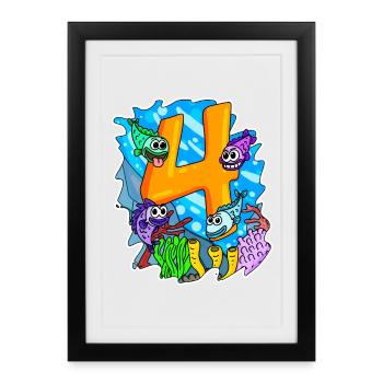 4 years old - 4th birthday with animal motif - Framed poster (27 × 37 cm) - black - Front