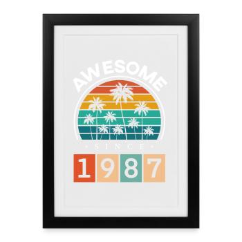 1987 Né Anniversaire Année de naissance millésime - Affiche encadrée (27 × 37 cm) - noir - Devant