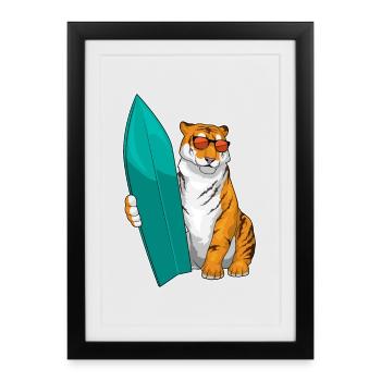 Tiger Surfing Surfboard Summer - Framed poster (27 × 37 cm) - black - Front