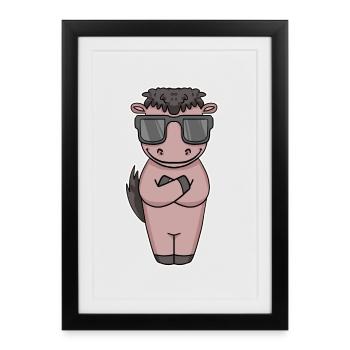 Cheval avec des lunettes de soleil - Affiche encadrée (27 × 37 cm) - noir - Devant