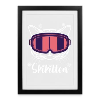Après Ski Ski Ski Vacances Skikitten Cadeau - Affiche encadrée (27 × 37 cm) - noir - Devant