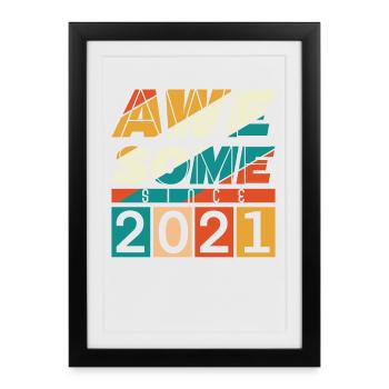 2021 Anniversaire Naissance Année de naissance millésime - Affiche encadrée (27 × 37 cm) - noir - Devant