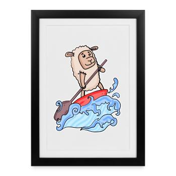 Stand Up Paddle Sheep - Affiche encadrée (27 × 37 cm) - noir - Devant