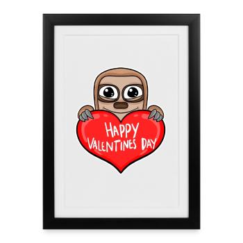 Paresseux de cœur de la Saint-Valentin - Affiche encadrée (27 × 37 cm) - noir - Devant